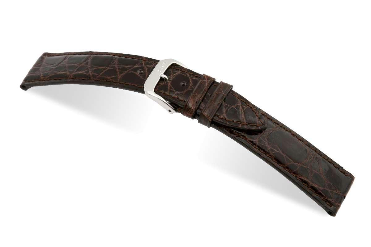Handgemaakte Alligator Look Band Rio S1931 Echt Leren Horlogeband - 22/20 Mm, Zwart Krokodilreliëf, Voor Breitling & Andere Horloges Krokodil Reliëf Leren Band