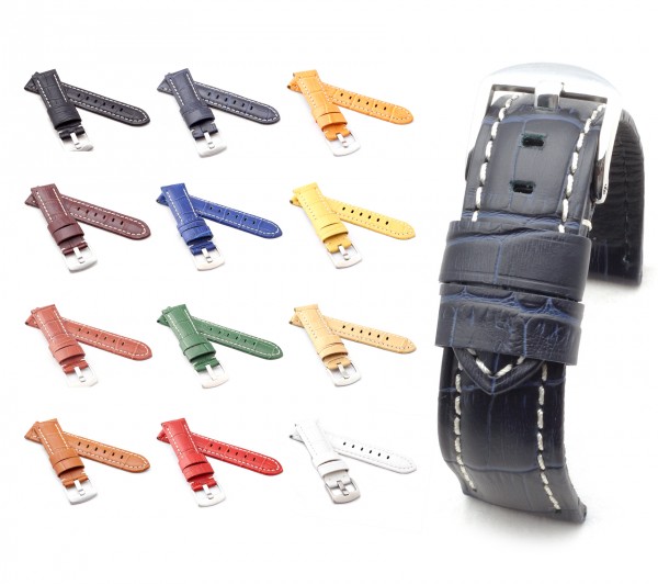 BOB Alligator Style Watch Band, Model "Firenze", 22/20 mm, 12 colors, new!