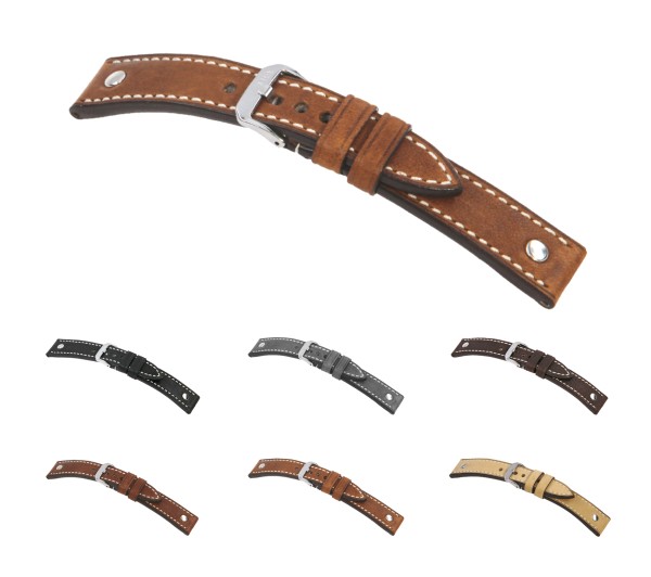 RIOS1931 Vintage Leather Watch Band "London", 18-24 mm, 6 colors, new!